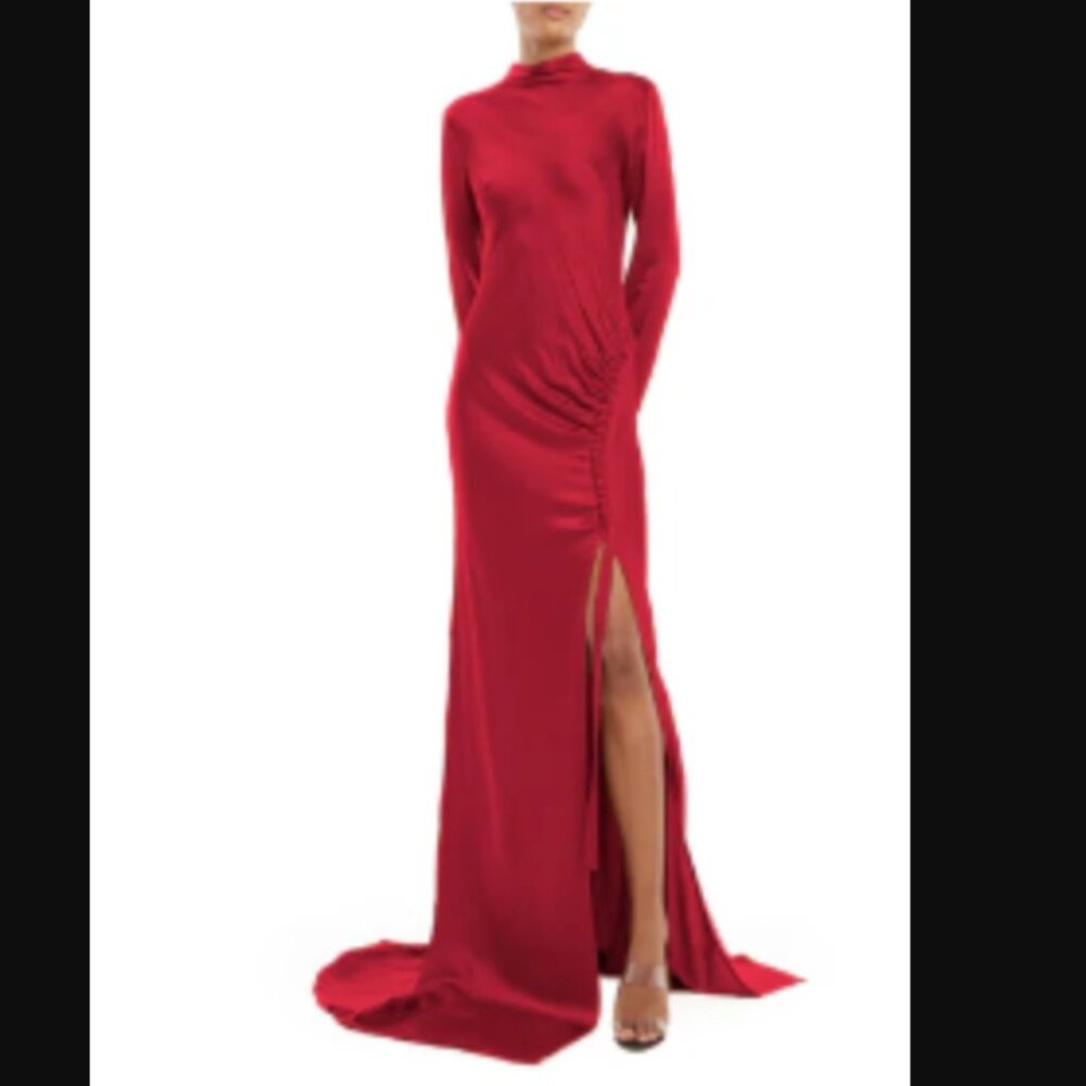 LaPointe satin bias tab gown with slit